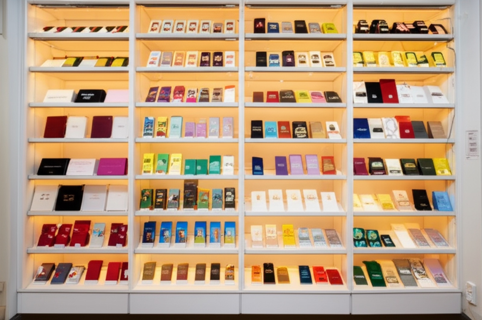 紙盒成品展示架：多種尺寸與設計的彩盒樣品