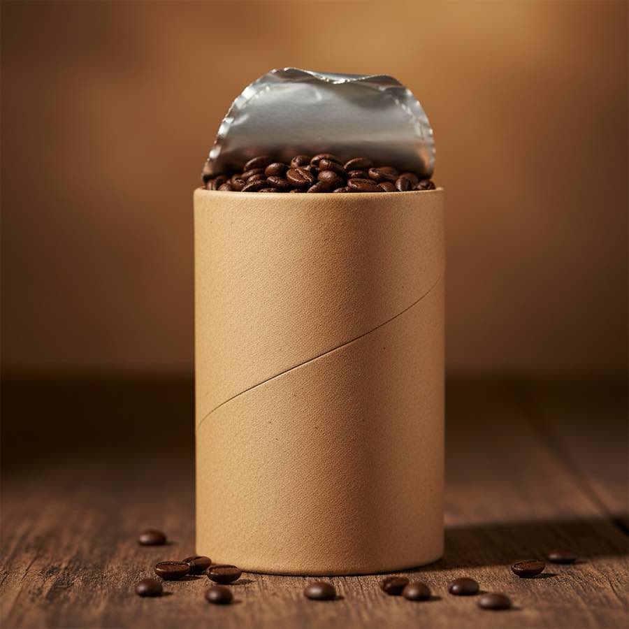 咖啡豆紙罐包裝設計展示氣密性與排氣閥，品牌印刷完整解析客製方案。