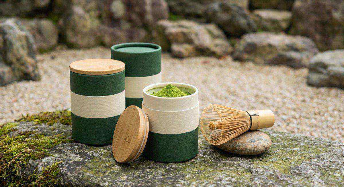 抹茶粉紙罐包裝搭配竹茶筅展示，遮光密封與日系品牌質感完美紙罐方案。
