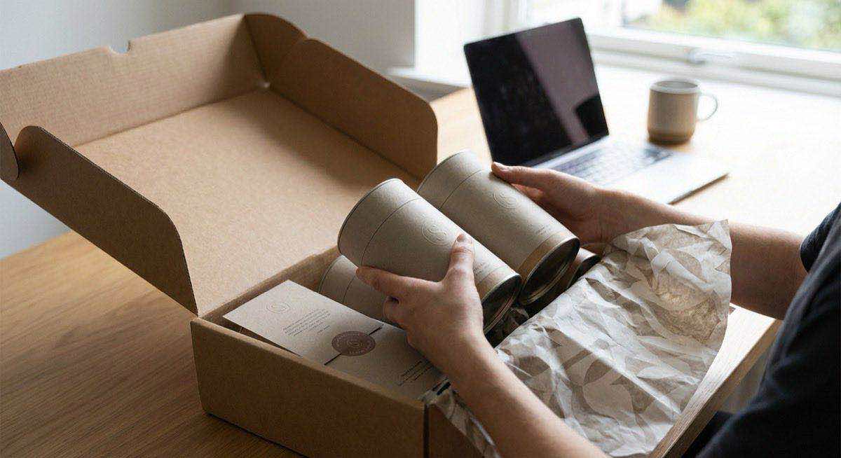 紙罐電商包裝開箱體驗展示，提升開箱率與降低運送破損客製化紙罐方案。