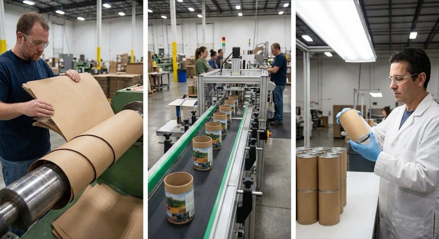 6 種標準紙罐口徑從 52mm 到 120mm 的實物對照展示。