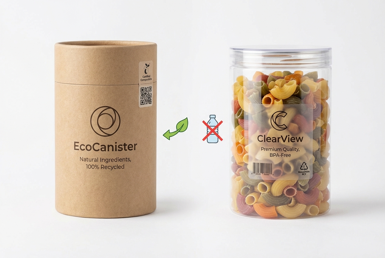 紙罐與塑膠罐碳排放比較示意