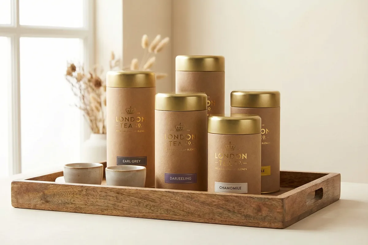 茶葉紙罐防潮設計，雙壁結構搭配鋁箔內襯與馬口鐵蓋。